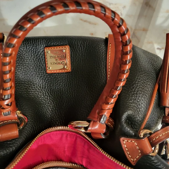 Dooney & Bourke Black and Brown Structured Leather Satchel - Picture 9 of 13